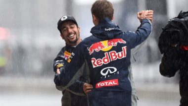 Daniel Ricciardo and Daniil Kvyat Rain Dancing USGP - COTA Rain Delay